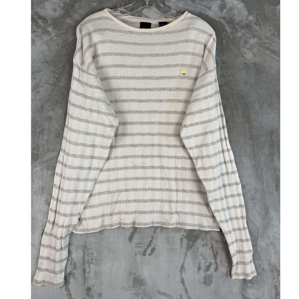 Vintage Mossimo Men Long‎ Sleeve Striped Ribbed Crew Neck Shirt Size Medium